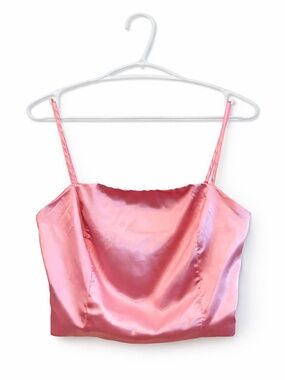 Wet Seal Pink Satin Bustier-Style Crop Top w Smocked Back – Size Medium EUC